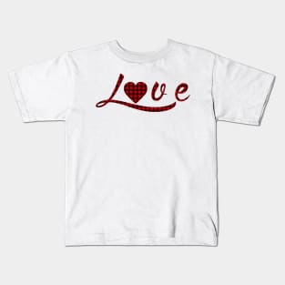 Love buffalo plaid hand written for Valentines Day Kids T-Shirt